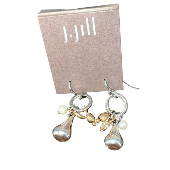 J. Jill Layered Necklace & Earrings Beaded Metal Pear Charm Rhinestone Dangle - Picture 9 of 11